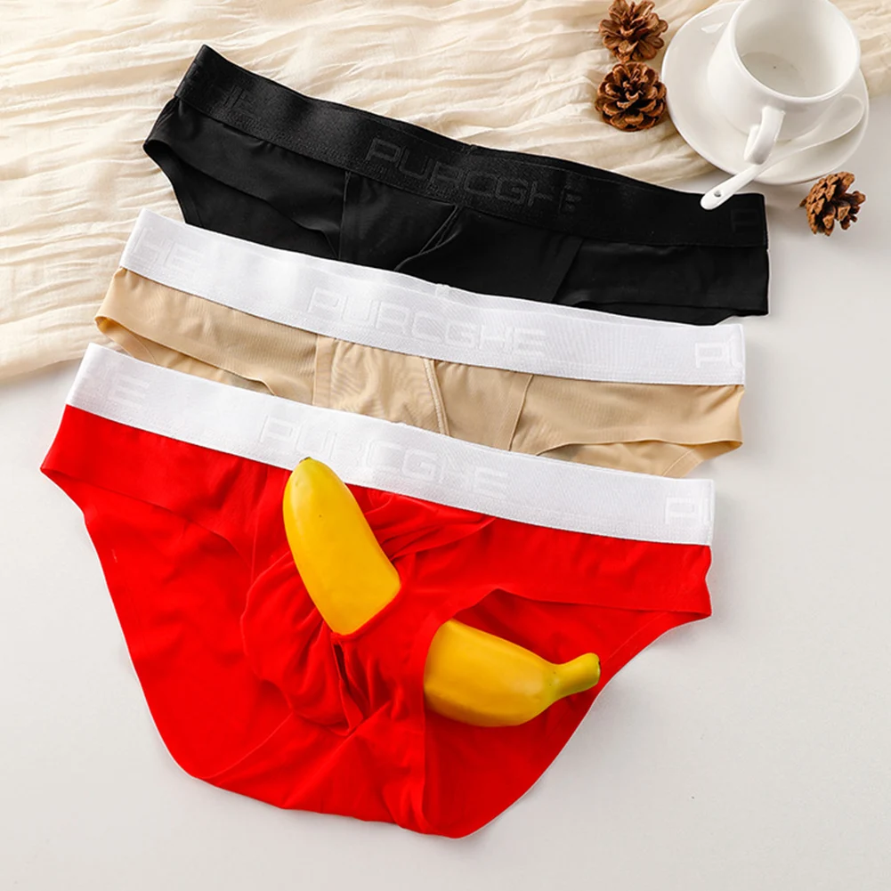 Men Separate Bag Pouch Lingerie Underpants Ice Silk Briefs Soft Breathable U Convex Pouch Underwear No Trace