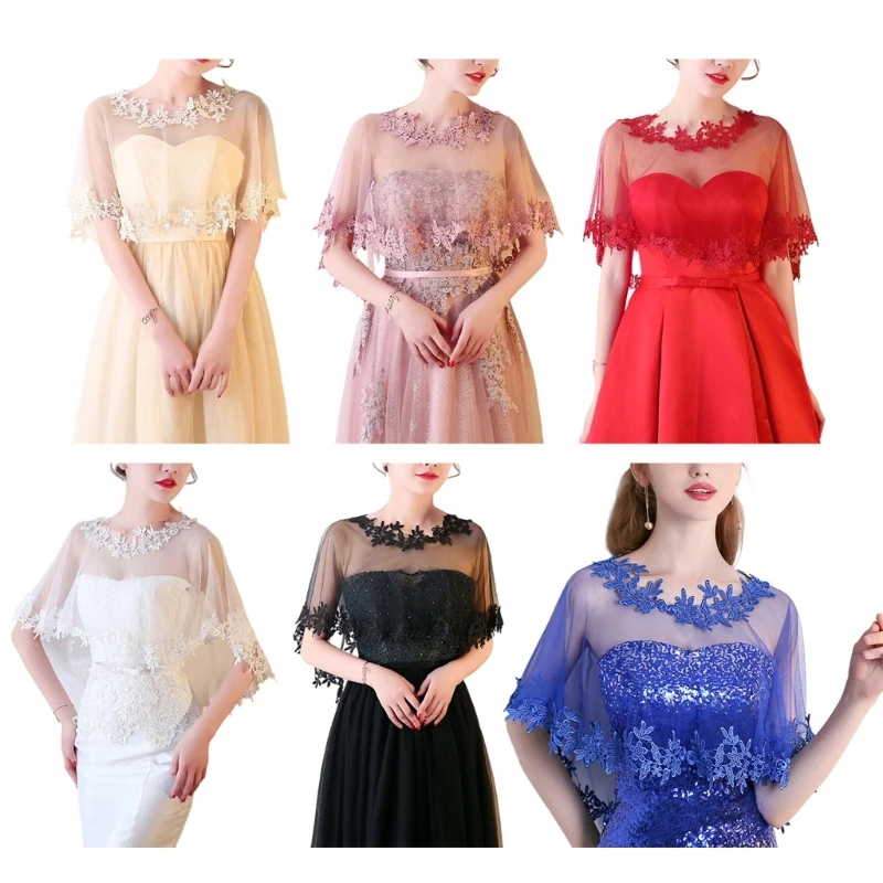 HX6F Lightweight Lace Bridal Veiled Shawl Shoulder Wrap For Outdoor Weddings Event