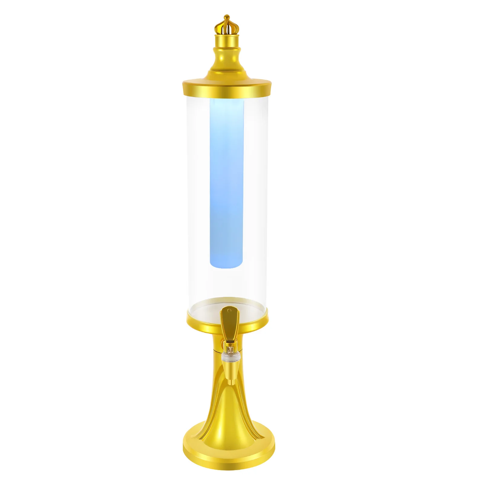 3L Gold Electroplated LED Beverage Tower Food Grade PET ABS Transparent Vessel Built-in Ice Tube Seven Color Lighting Flexible Spout Thick Stable Base Bar Party Camping Drink Dispenser