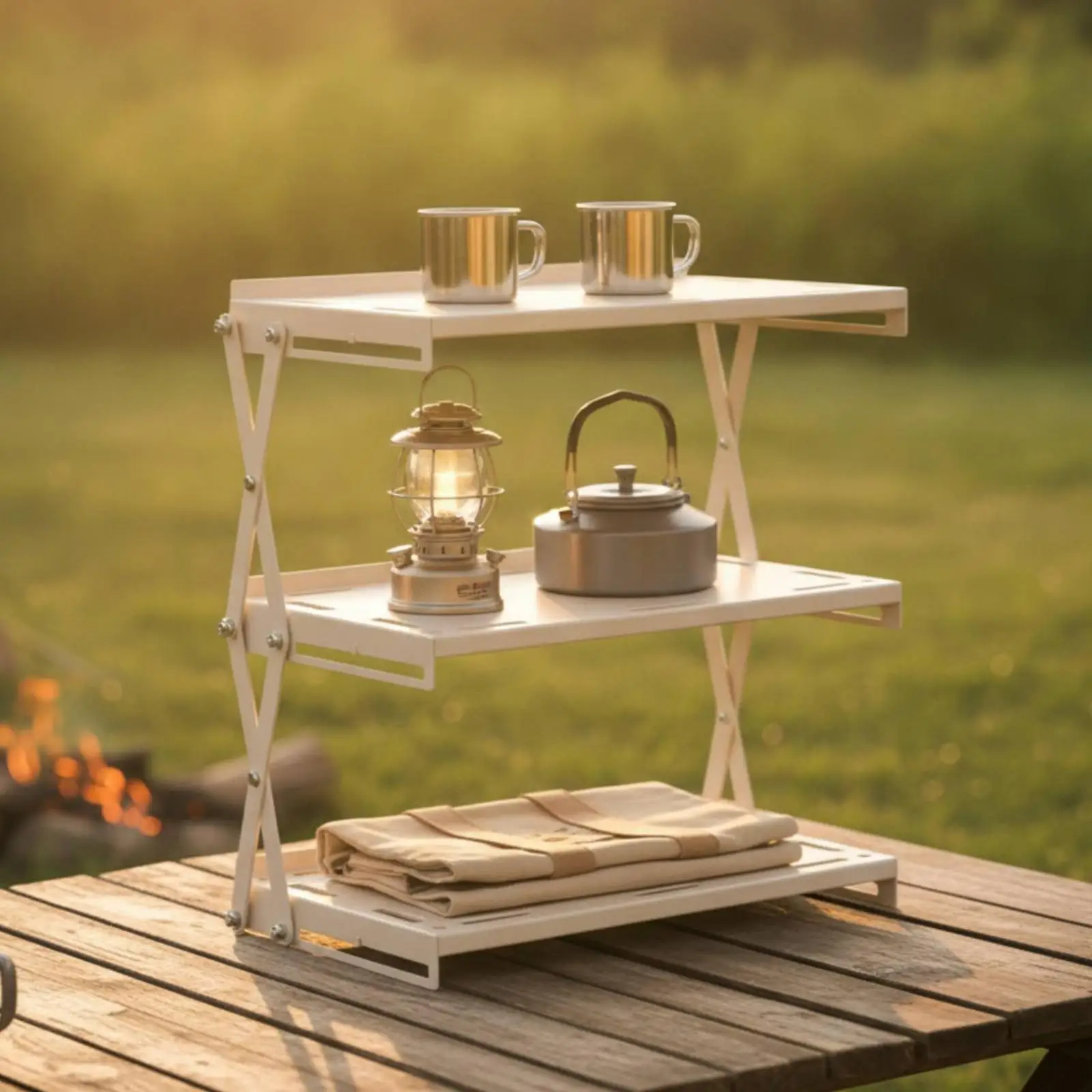Folding Multipurpose Storage Rack | Space Saving, Camping Rack, Metal, Outdoor