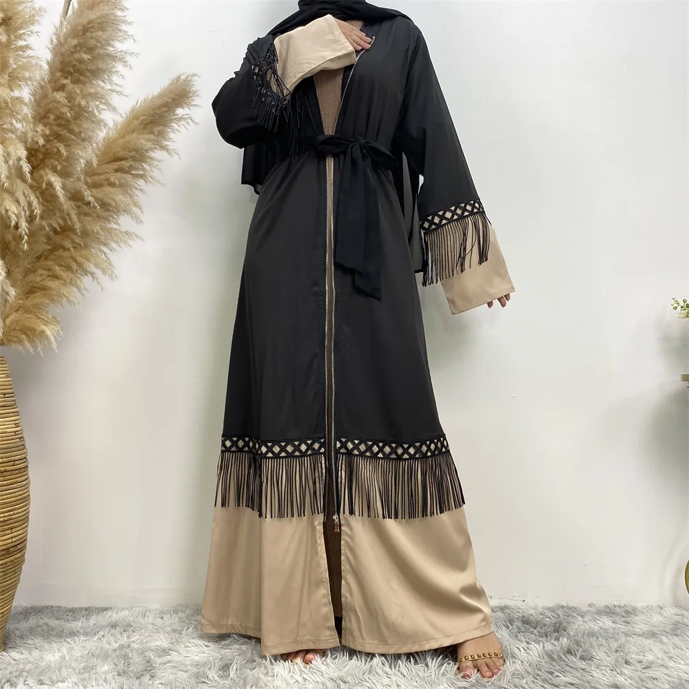 New Muslim Ramadan Flow Sue lace patchwork long dress for women Dubai Turkish fashion zipper dress Abaya Arab Islamic loose eleg