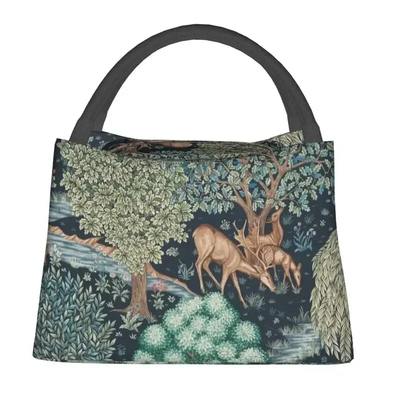 William Morris Deer Insulated Lunch Bags for Women Leakproof Textile Pattern Thermal Cooler Bento Box Work Picnic Shoulder Bag