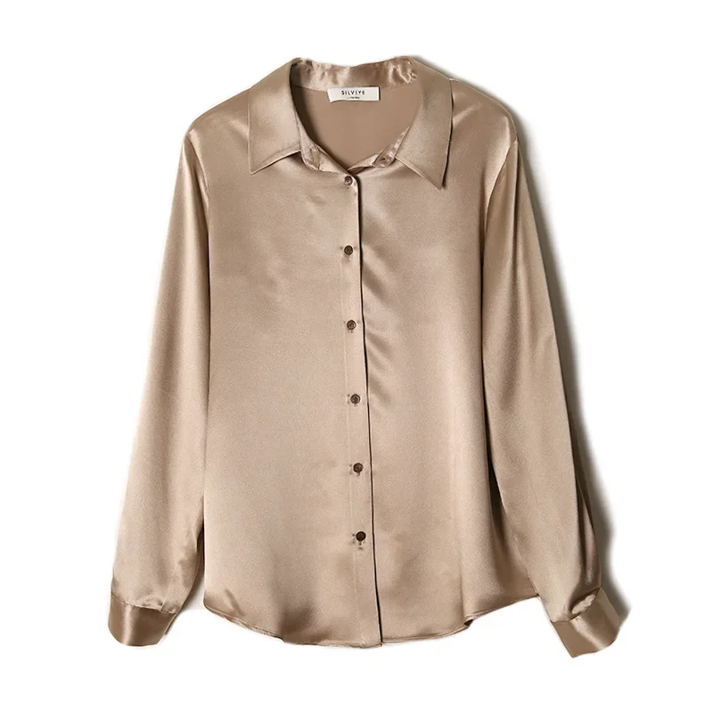 2024 New 26 MM Heavy Silk Long-sleeved Shirt Mulberry Silk Blouse Women Plain Crepe Satin Light Silk Long Sleeved Shirt