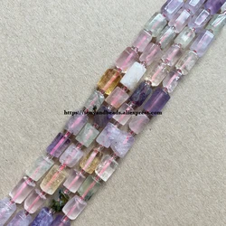 7'' Natural Faceted Mixed Colors Crystal Quartz Cylinder Spacer Stone Beads 6.5X10mm For Jewelry Making DIY