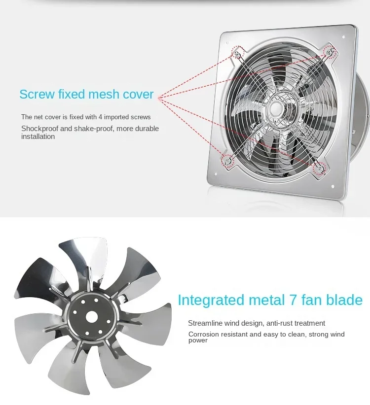 6/8/10 Inch Kitchen Window Fan Stainless Steel Style Thickened 7 Blade Industrial Extractor Fans Toilet Ventilation Fan