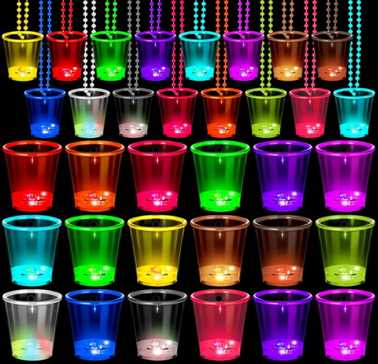 

50pcs Led Light up Shot Glass on Necklace Glow in The Dark Cup Bachelorette Birthday Team Bride Groom Supplies Carnival Decor