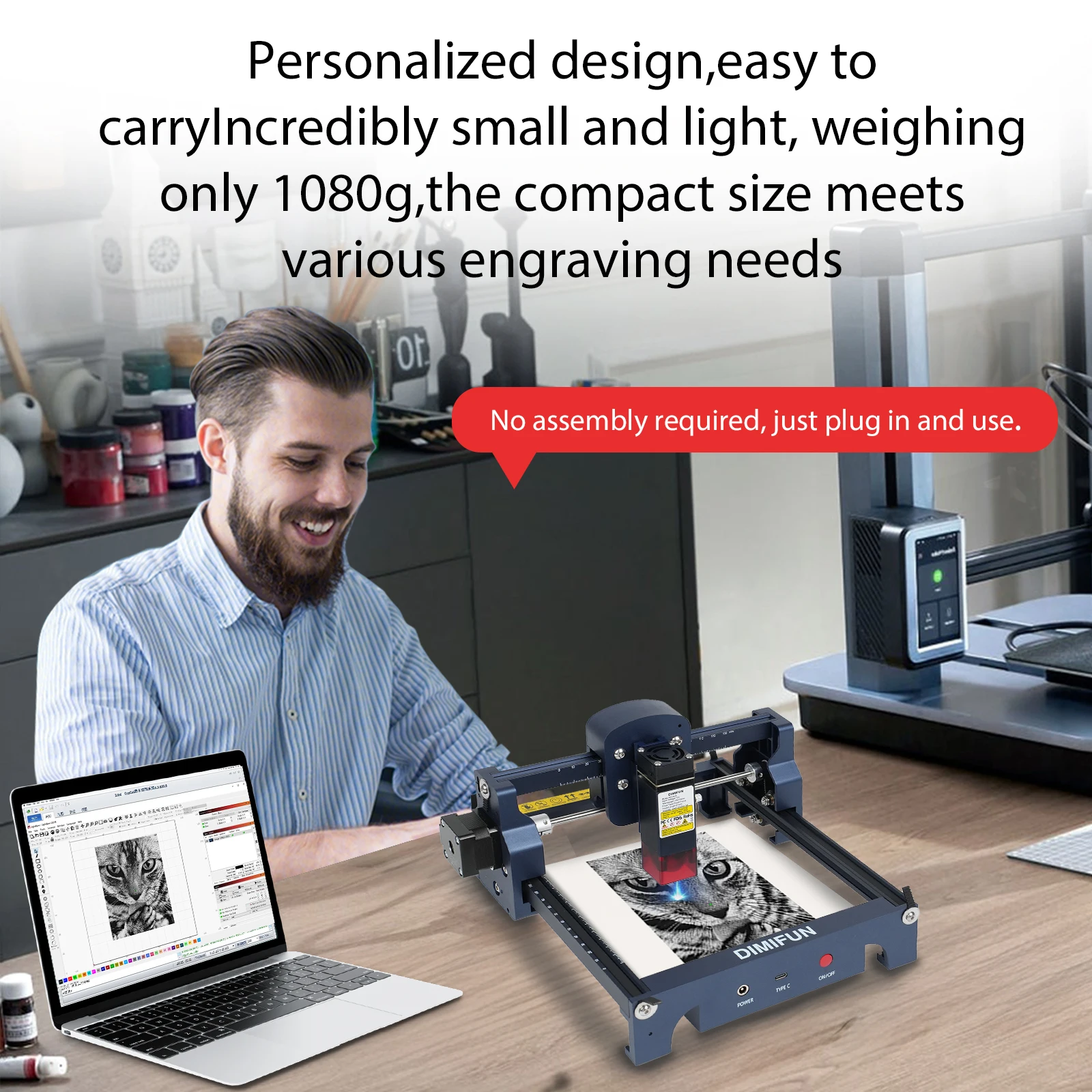 DIMIFUN D9 4.5W Accurate CNC Lasers Engraving Cutter - Mini 4.5W Blue Laser Engraver For Woodworker, Leather And Acrylic