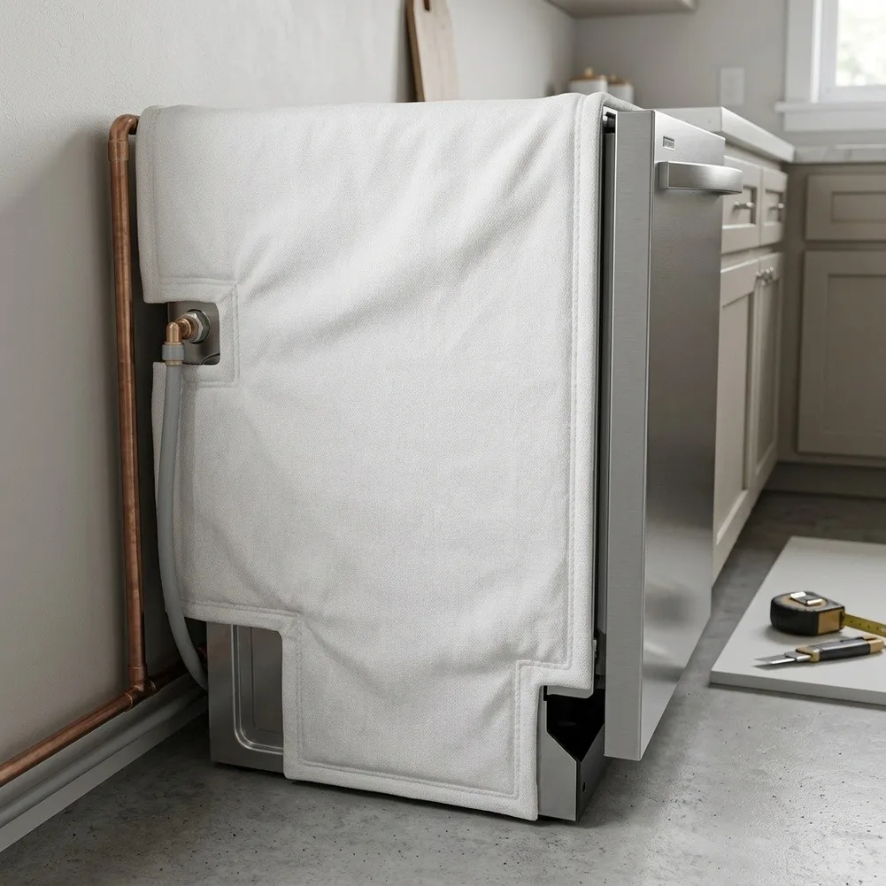 Polyester Dishwasher Soundproof Blanket 205x45x1cm White Roll Format for Easy DIY Installation on For Pipes and Walls