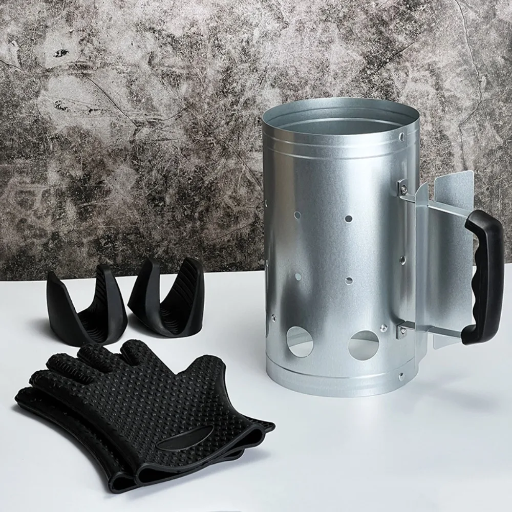 Camping Outdoor Wood Handle Fast Fire Stove Barbecue  Chimney Starter Charcoal Lighter BBQ Fire Lighter Carbon Barrels