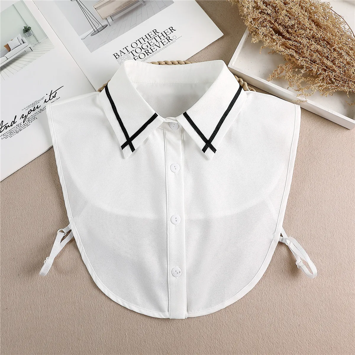 

Women Front Tie White Fake Collar Laides Lapel Solid Color Detachable Collar False Collar Necklace Dress Lapel Blouse Top Decor