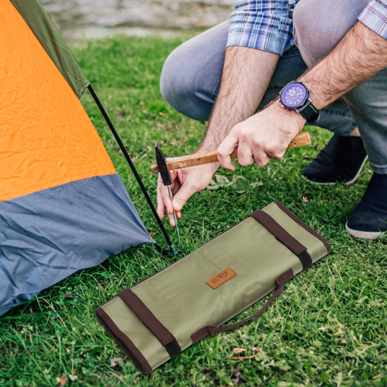 

Camping Tent Pegs Storage Bag Oxford Cloth Tool Pouch Double Ply Stake Bag Pegs Nails Ropes Hammers Lightweight