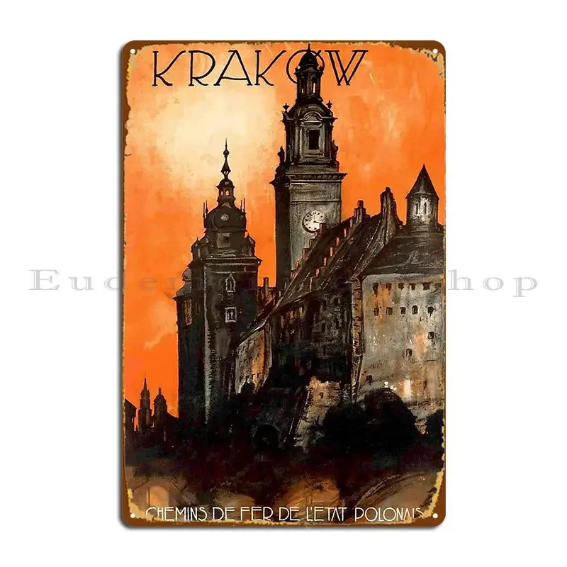 Krakow Poland Vintage Sunset Travel Advertising Print Metal Plaque Poster Pub Cave Personalized Home Wall Mural Tin Sign Poster