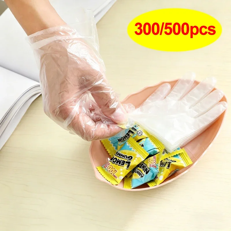 300/500PCS Disposable Clear Plastic Gloves Food Handling Cleaning Kitchen Household Transparent Loose Fit Everyday Hand Covers
