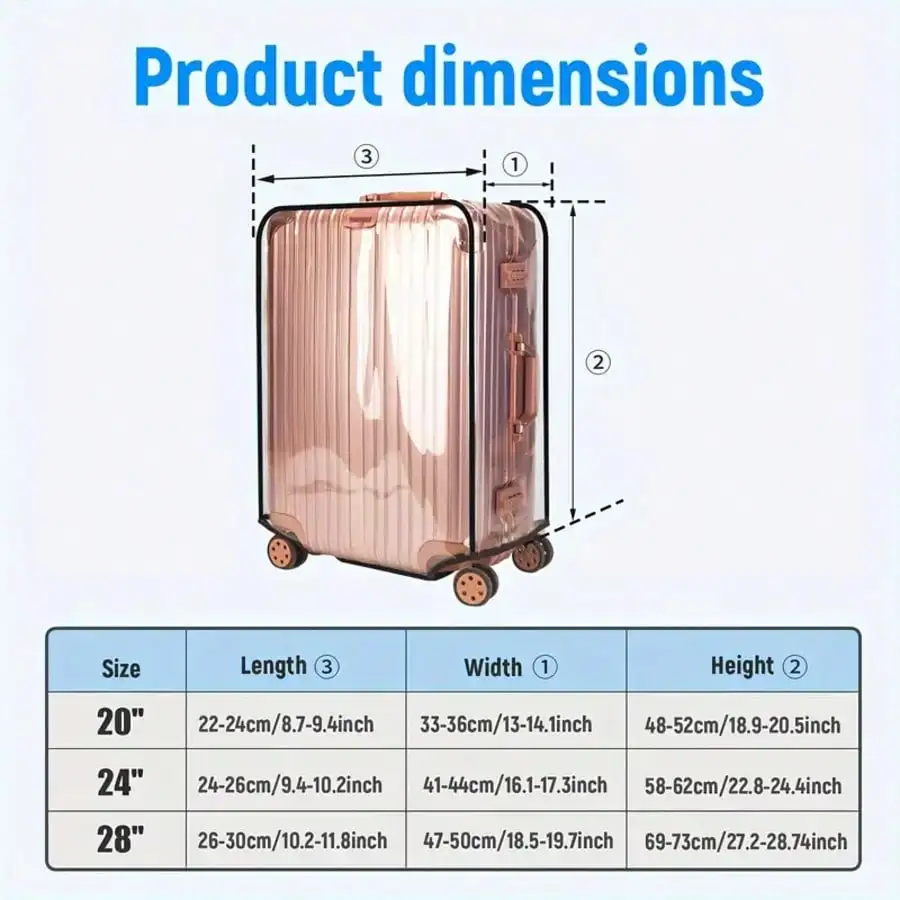 3-Piece Transparent PVC Luggage Cover - Scratch-Resistant, Fits 20/24/28-Inch Luggage, Reinforced Edge