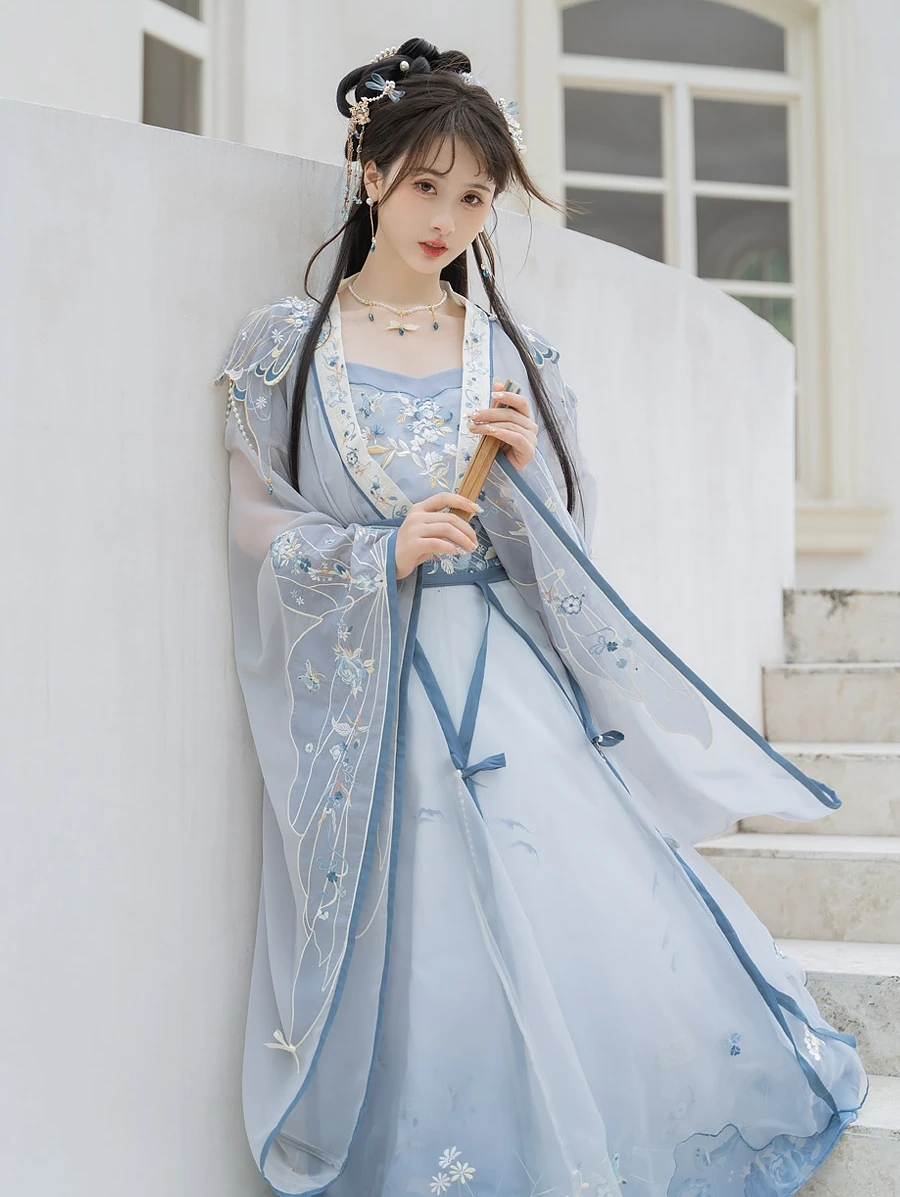 

Original Yunzangyue Wing Blue Hanfu Women's Traditional Costume High Waist A-Line Skirt Large Sve Retro Sle