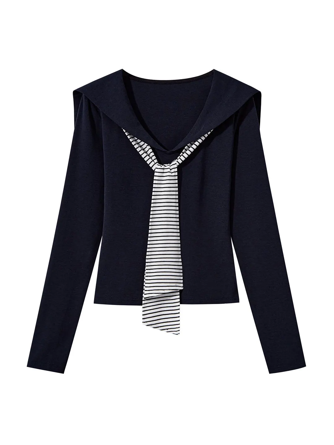 Camiseta de manga larga para mujer, estilo dos piezas, con diseño interior, cuello marinero, rayas y lazo en el hombro, para principios de otoño
