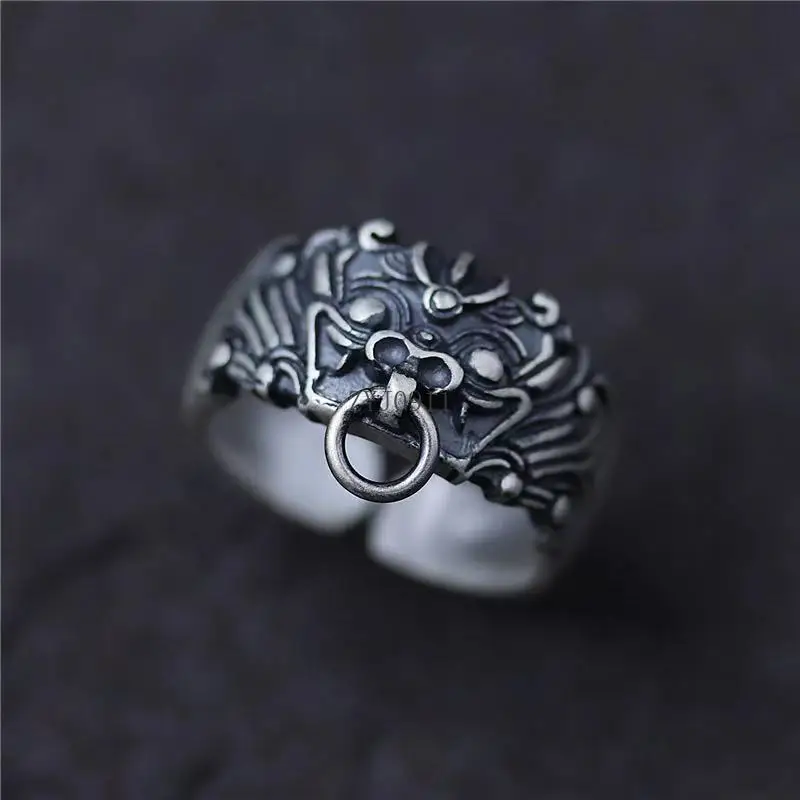 خاتم ريترو جارديان تاوتي للرجال بركة حلقة مفتوحة للجنسين إكسسوارات مصنوعة يدويًا هدية لمحبي المجوهرات