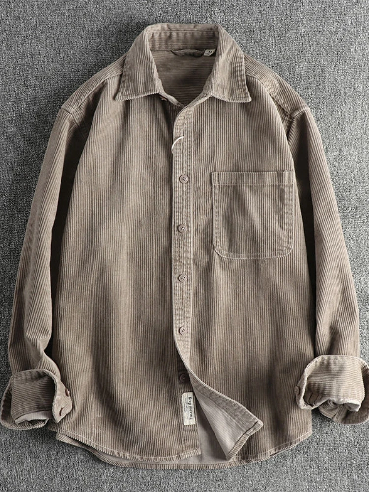 Casual Heavyweight Pocket Shirt Jackets Male Fashion Loose Vintage Outerwears 2024 Autumn Men''s Corduroy Workwear