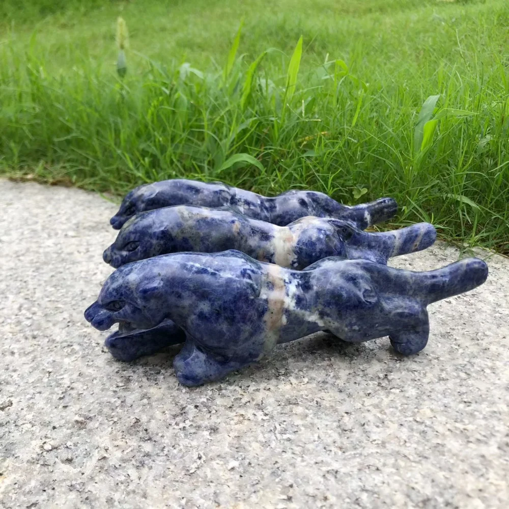 1PCS 16cm Natural Quartz with Blue Sodalite Leopard Cheetah Carving Healing Stone Animal Mineral Ornament
