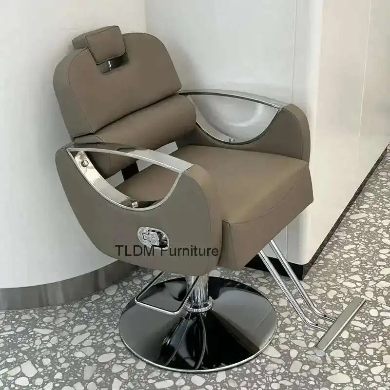 كرسي صالون الحلاقة الدوار الجلدي الجمالي معدات الحلاق الذهبية كرسي الصالون الساق الهيدروليكية سيلا دي باربيرو الأثاث