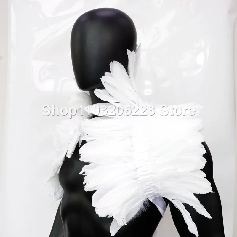 Medieval Gothic Tribal White Feather Shawl Cape Vest Halloween Cosplay Costume Accessories Party Carnival Wedding