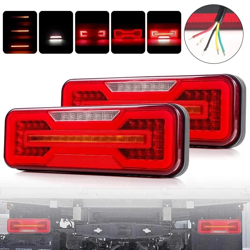 2pcs Car LED Rear Brake Tail Light Dynamic Indicator 12V 24V 5lines For Truck Trailer Car Accessories