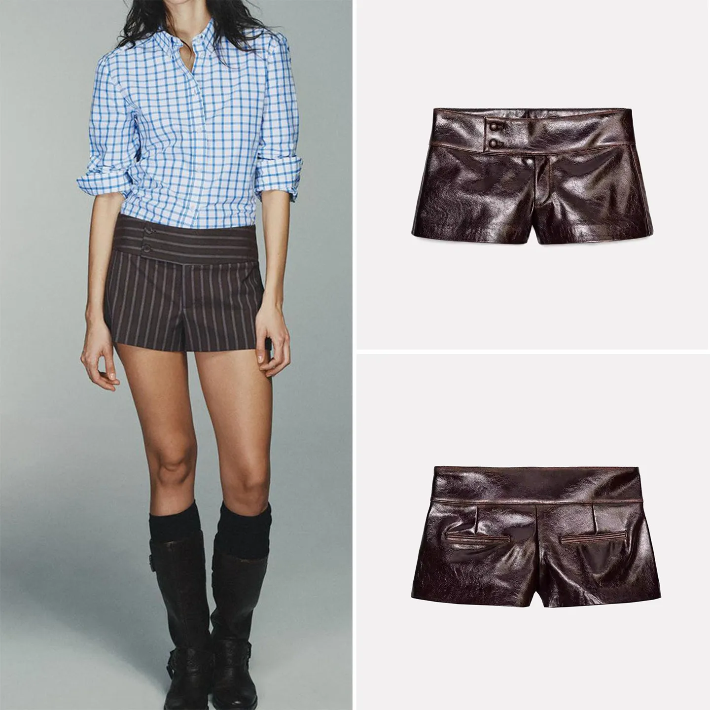 

Winter 2025 Women's Striped Bright Fini Wide orts 35240 Straight Leg l Waist Other Material 00% Ladies Faion