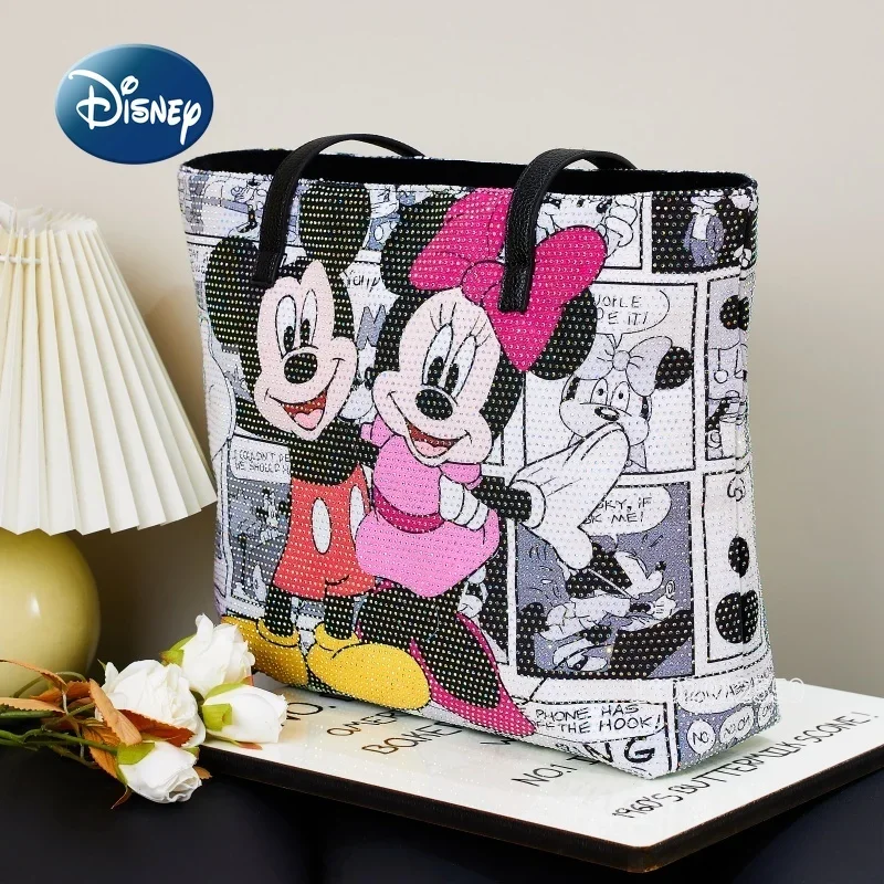 Disney Mickey Nieuwe Dames Diamanten Schoudertas Mode Dameshandtas Luxe Merk Cartoon Leuke Damestas Grote Capaciteit