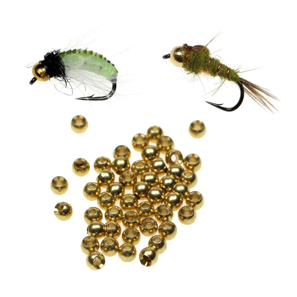 100 Stück Messingperlen für Nymphen-Streamer-Fliegen, Fliegenbindematerialien, 2,4 mm, 2,8 mm, 3,3 mm, 3,8 mm