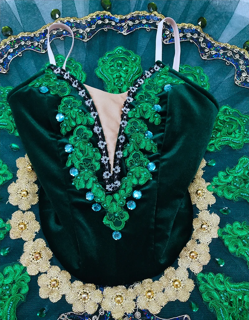 Gemstone green velvet ballet tutu Competition costume Professional ballet classic Tutu Pancake performance La Esmeralda 0327