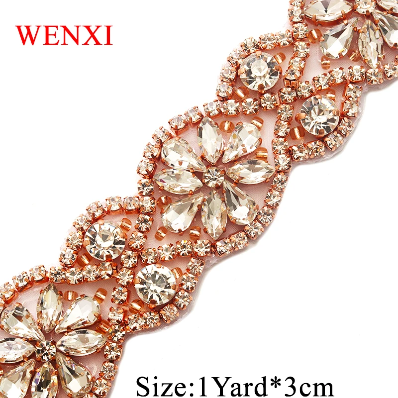 

WENXI 5YARDS Wholesale Iron On Silver Bridal Belt Sewing Beaded Crystal Rhinestone Applique Trim For Wedding Dress Sash WX818