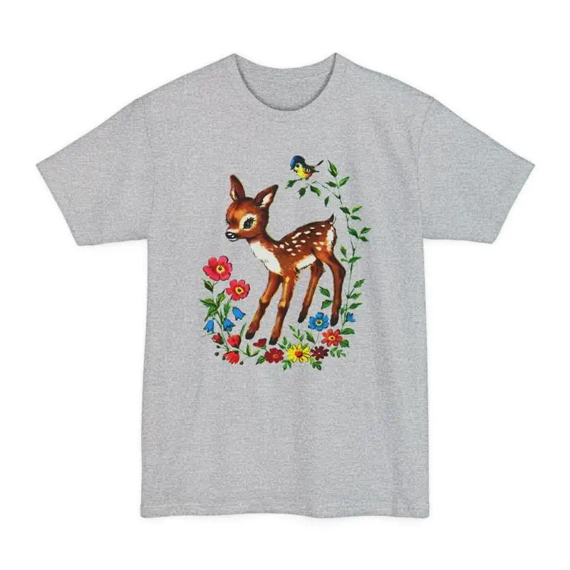 

oversized 1960s cute baby deer postcard reproduction unisex tall beefy T Shirt