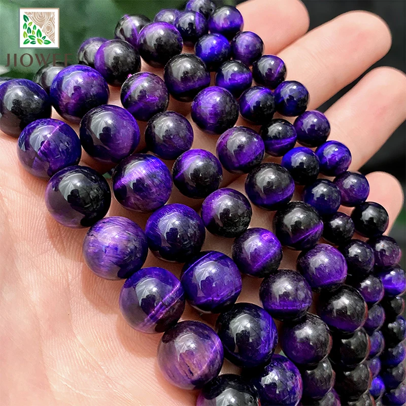 Smooth Purple Tiger Eye Stone Loose Round Beads Natural Stone DIY Bracelet Necklace for Jewelry Making 15\