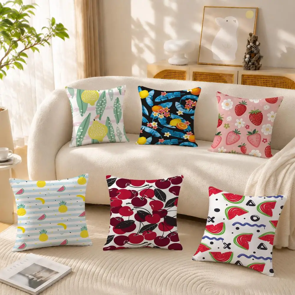 Full print pattern of fruits Cushion Cover Anti-dustmite Pillowcase Invisible zipper silky short plush Sofa cushion cover
