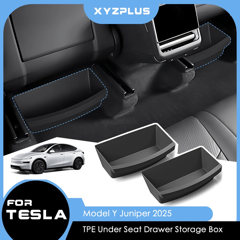 

For Tesla Model Y 2025 Juniper Launch 2x TPE Under Seat Storage Box Case Organizer Vehicle Underseat Drawer Tray Car Accessories