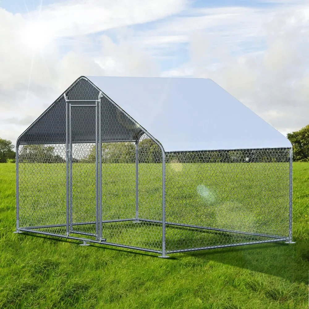 

Chicken Coop Large Metal Chicken Run for 6/10 Chickens Poultry Cage with Waterproof Cover for Duck Walk-in Chicken Pen
