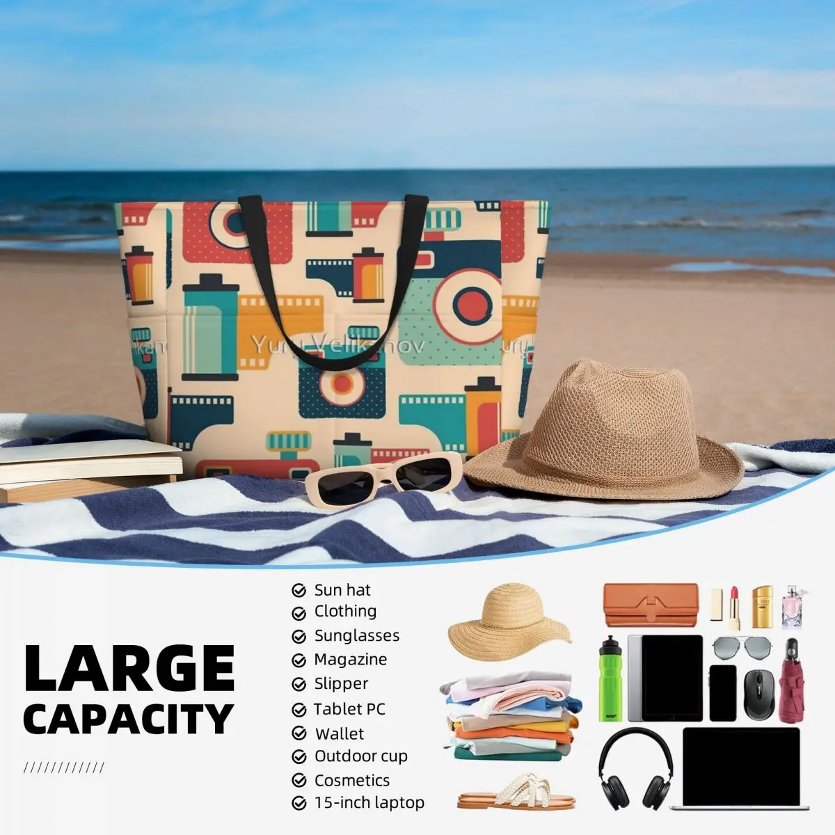 Rotoli di pellicola e fotocamere borsa da viaggio da spiaggia, Tote Bag Modern Adult Out regalo di compleanno modello Multi-stile