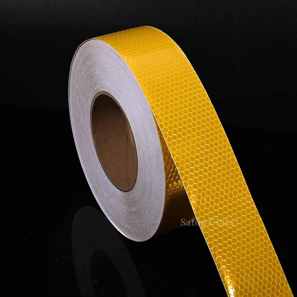 50M Honeycomb Reflective PVC Tape Yellow Car Reflectors Sticker Safety Mark Warning Tape Motorcycle Bicycle Film Decoration Tool