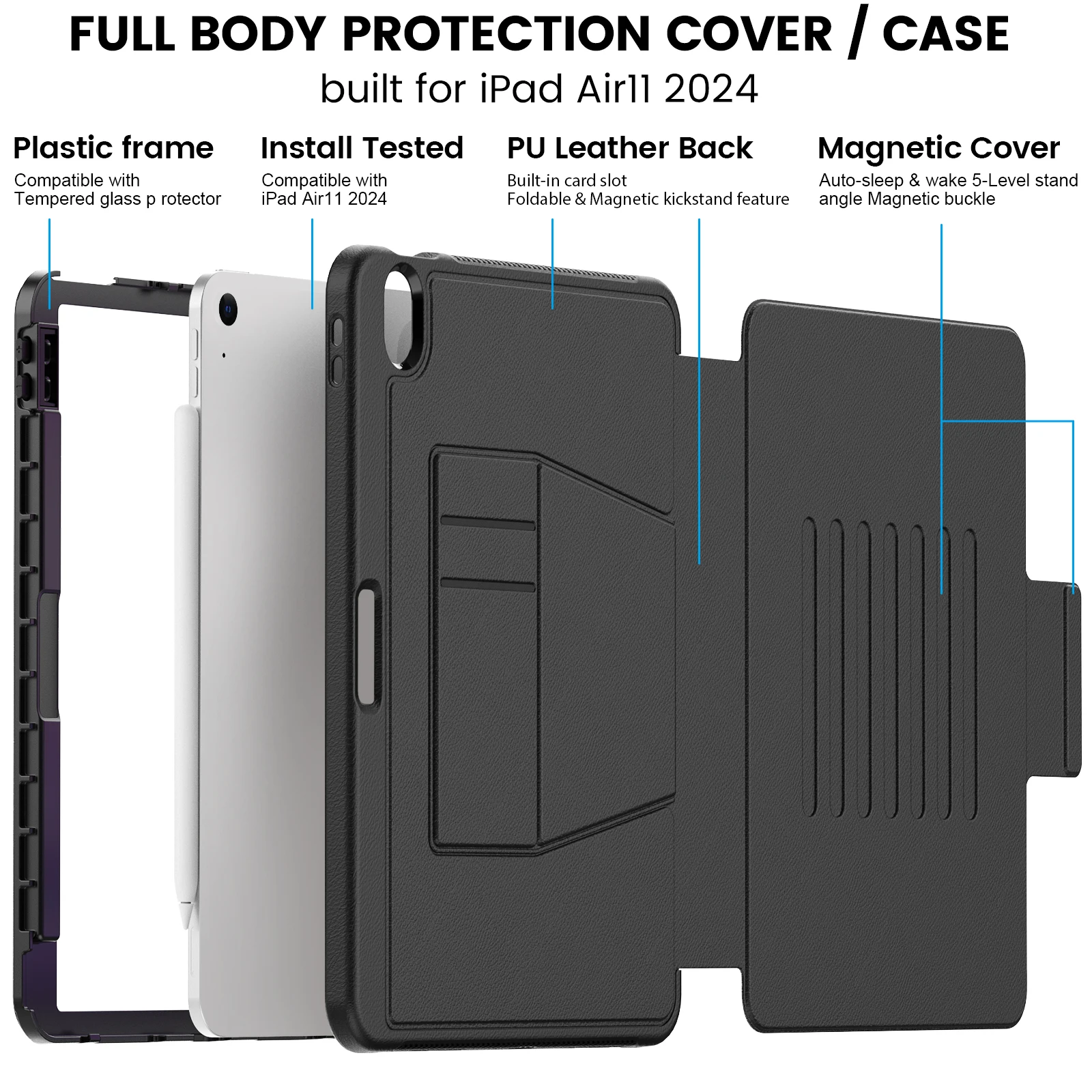 Imagem -05 - Capa Robusta de Proteção de Corpo Inteiro pu e Plástico Híbrido Combinado Capa para Ipad Air 11 13 13 Pro 2023