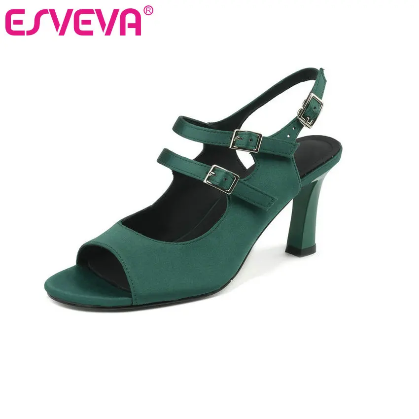 

ESVEVA 2024 Women Square High Heels Sandals Peep Toe Genuine Leather Summer Shoes Woman Female Office Pumps Size 34-40