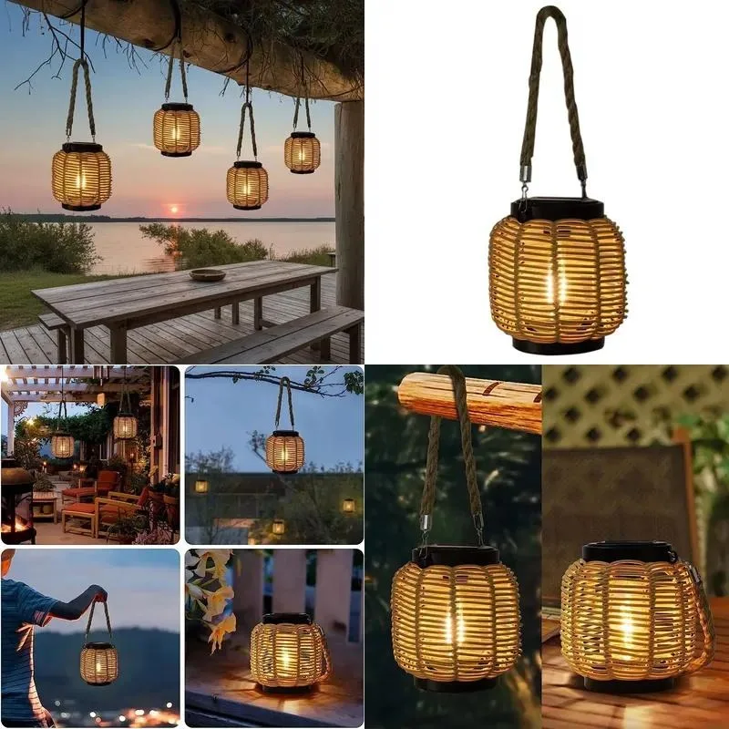for Wholesale courtyard cross-border solar rattan light IP65 LED lantern weaving portable villa terrace garden decoration