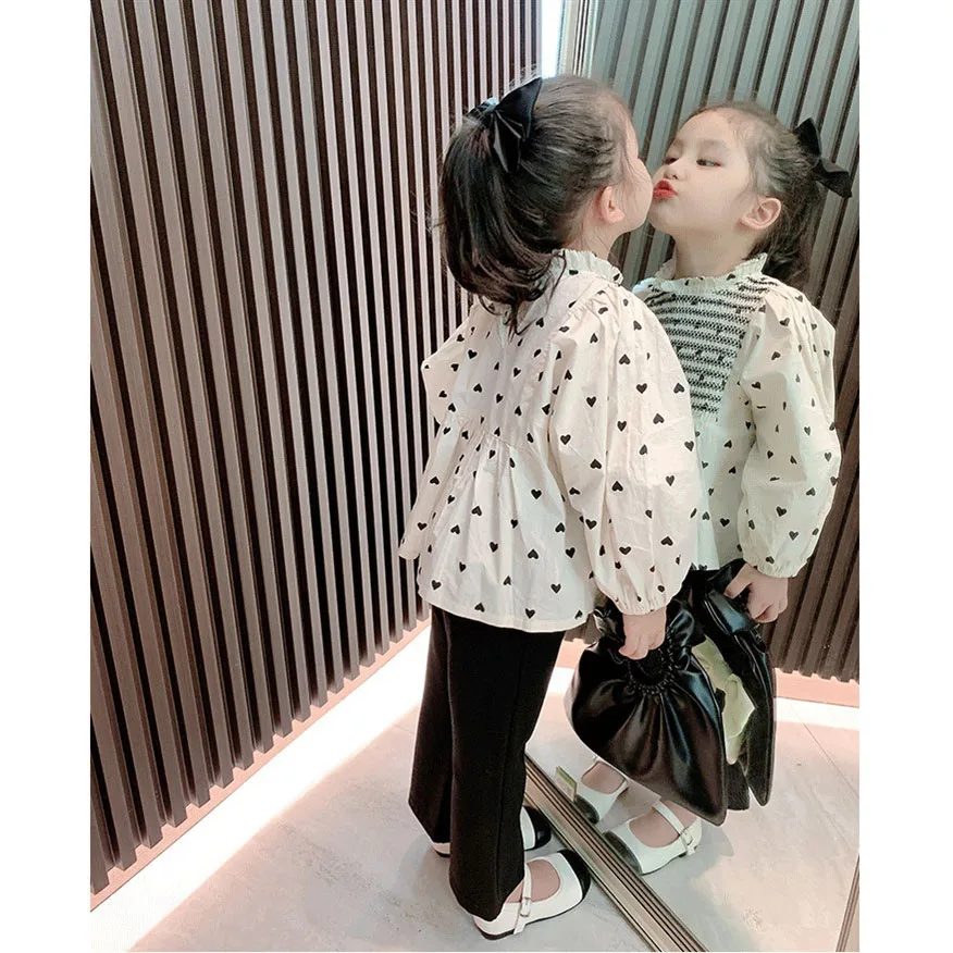 2-8T Toddler Kid Baby Girls Clothes Heart Print Girls Shirt Elegant Long Sleeve Loose Top Blouses Fashion Streetwear Outfit