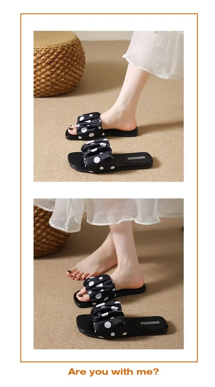 2026 Sommer Damen Plateau-Slipper mit dicker Sohle, Vintage Polka Dot Schuhe, Outdoor Square Toe Strand- und Urlaubssandalen – Detail 11