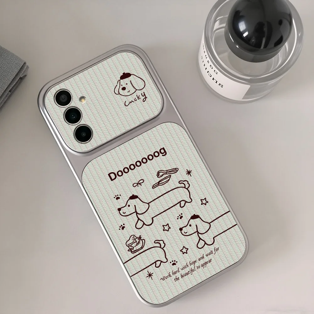 Cartoon Dachshund Phone Case For Samsung A56 A55 A57 A36 A37 A27 A26 A17 A16 A07 S26 Ultra S24 S25 FE Plus Lychee Leather Cover view 4