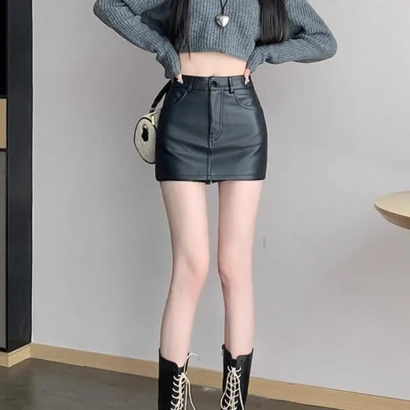 

Kawaii Girl Модные топы Сексуальная юбка-миди Черная юбка из искусственной кожи Женская мини-юбка трапециевидной формы Юбка-карандаш с высокой талией Осень Зима 2025
