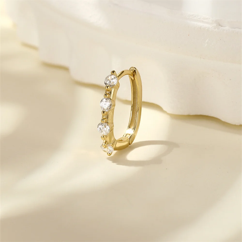 Aide S925 Sterling Silver Gold-Plated Four-Pointed and Eight-Pointed Star Classic U-Shaped Diamond-Embedded Earrings