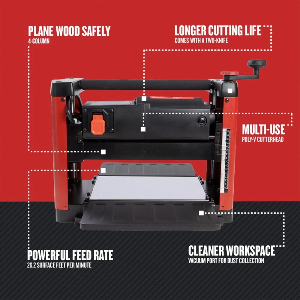 Planer, 15 Amp, For Benchtops, Two Knife Solid Steel Cutter Head