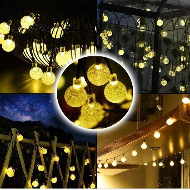 Fairy Lights Bubble Ball, Solar Waterproof Warm White LED String for Outdoor Garden Patio Yard Camping Christmas Decor Home