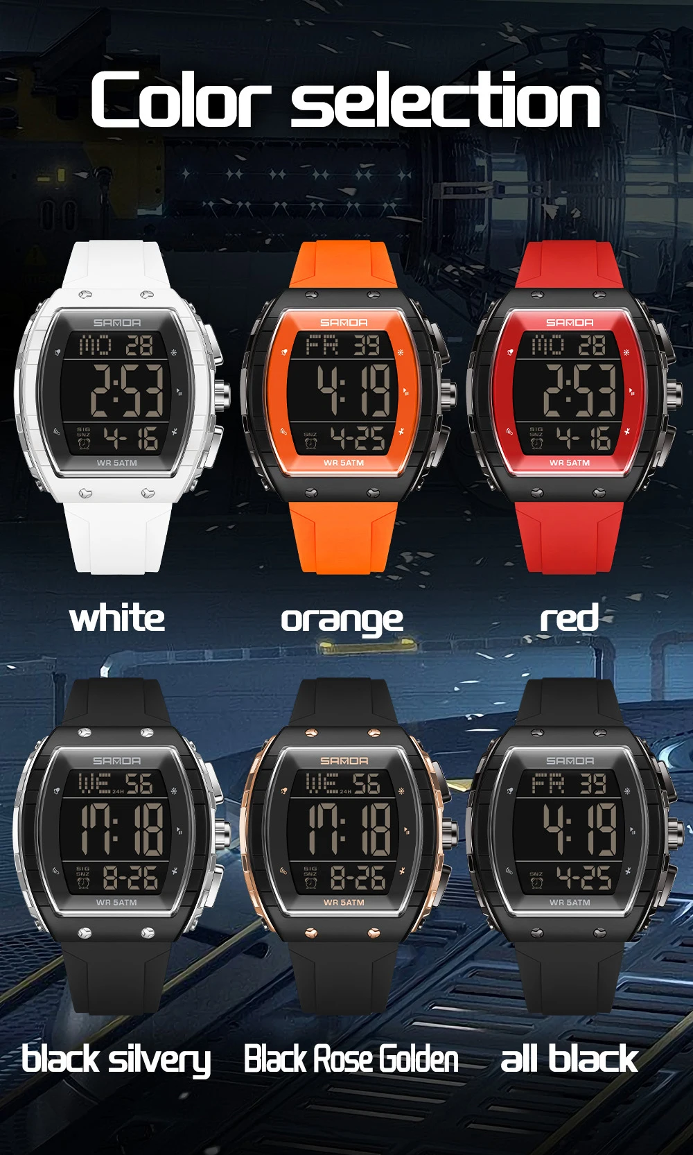 Fashion SANDA New 6258 ساعة إلكترونية للرجال رياضية متعددة الوظائف مقاومة للماء LED ساعة رقمية إلكترونية للرجال