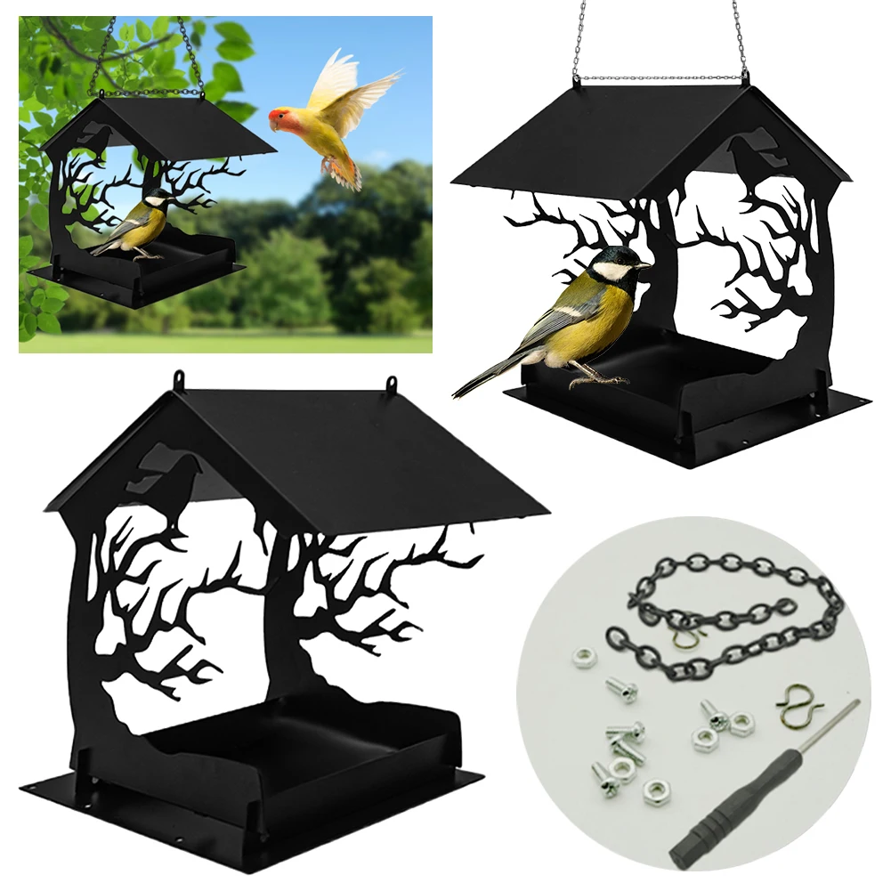 

Outdoor Hanging Bird Feeder with Roof Handmade Iron Bird Feeder Handmade Bird House Feeder for Garden Yard Outside Decoration